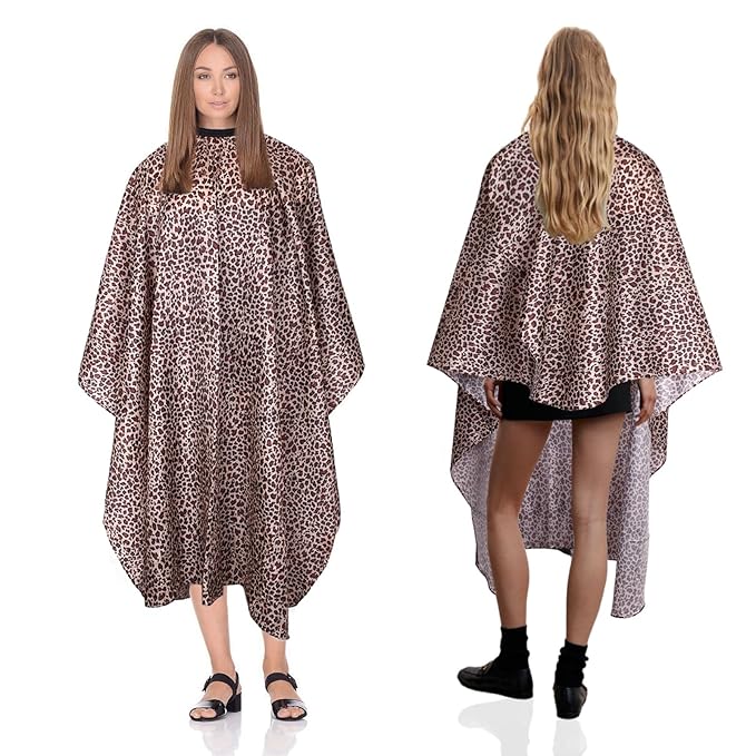 Waterproof Leopard Hair Cutting Cape - 64" x 56" Salon Cape with Adjustable Neckline for Professional Stylists and Home Use