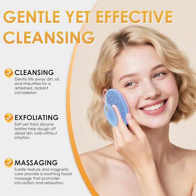 INNERNEED Magnetic Silicone Facial Cleansing Brush – Deep Pore Cleanser with Magnetic Therapy for Skin Circulation & Radiance – Soft, Hygienic, Durable Face Scrubber for All Skin Types （Purple）