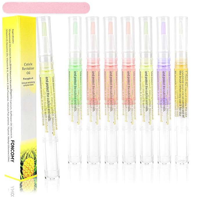 Foncomy Cuticle Oil Pens - 8 PCS Revitalizing Oil Pen with Soft Brush for Nail Care, Cuticle Softener to Prevent Dry and Cracked Nails with Nail File, Mixed Scents