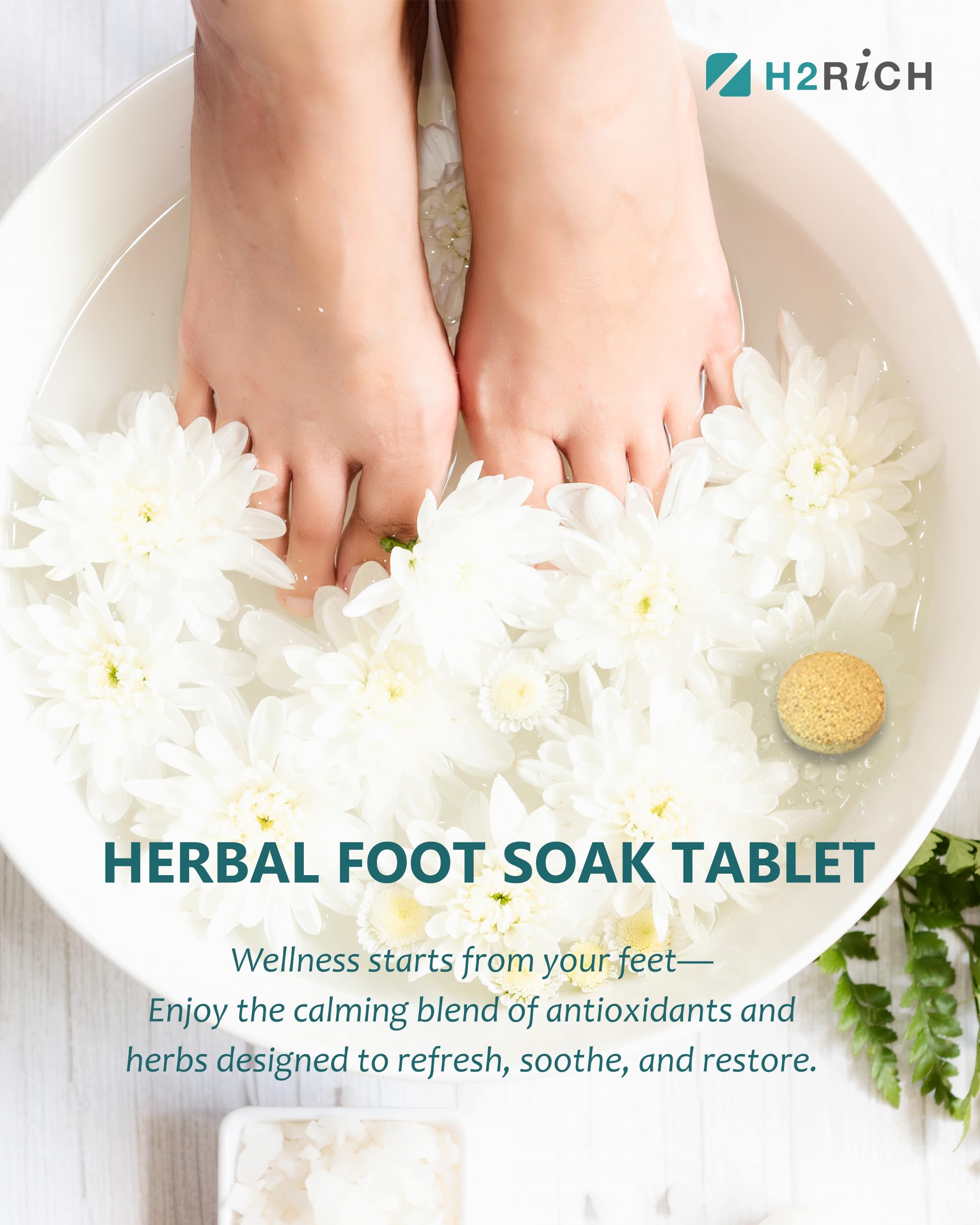 H2RICH Hydrogen Foot Soak Effervescent Tablets 6 Pack | Ginger & Mugwort Herb Foot Bath, Relaxing Spa Pedicure Care | Improves Circulation, Soothes Tired Feet, Softens Calluses, Controls Odor