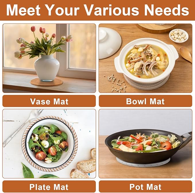 7 Inch Trivets for Hot Dishes, Pot Holders for Kitchen, Hot Pads, Coasters
