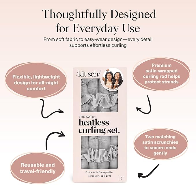 Kitsch Satin Heatless Curls Overnight Set - Silver