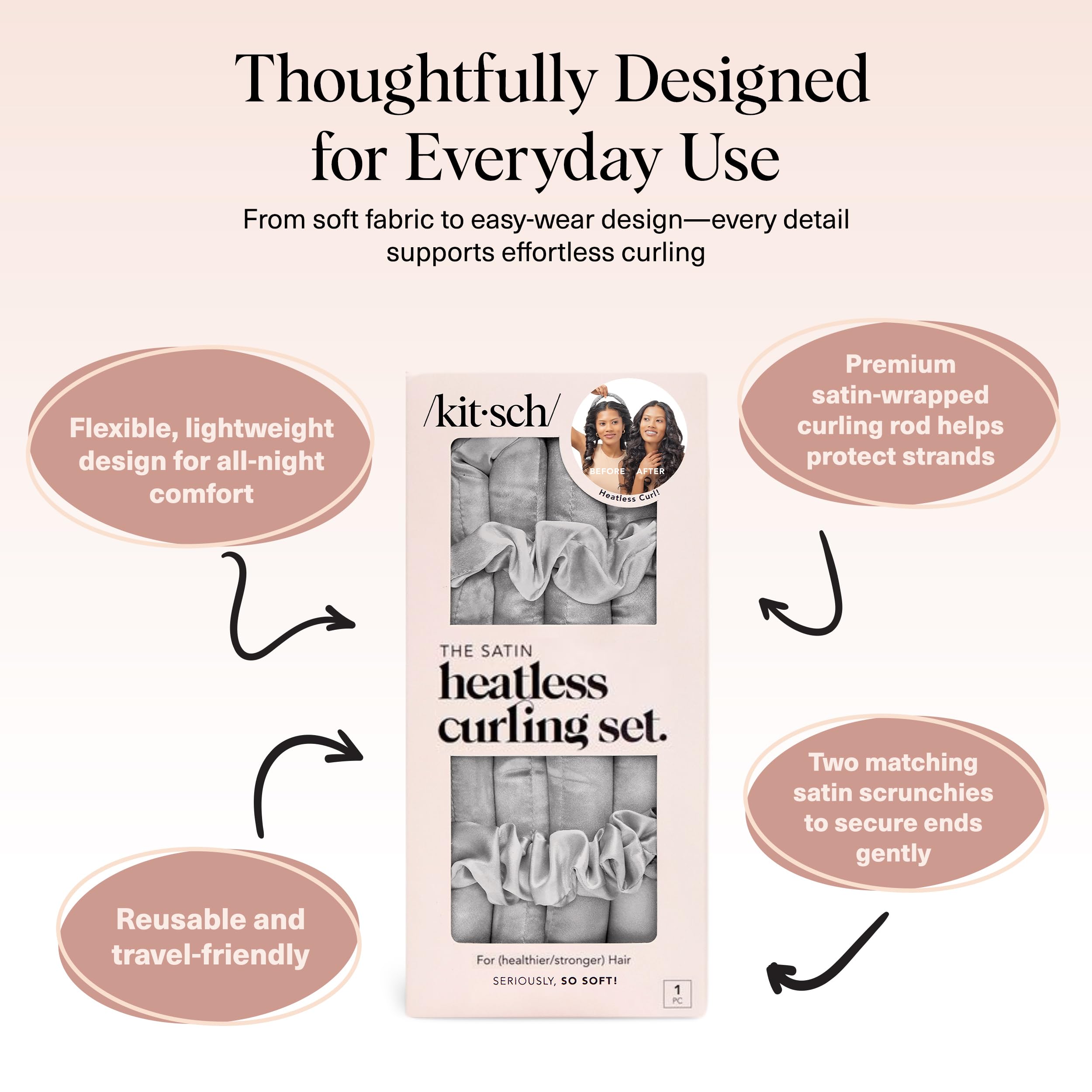 Kitsch Satin Heatless Curls Overnight Set - Silver