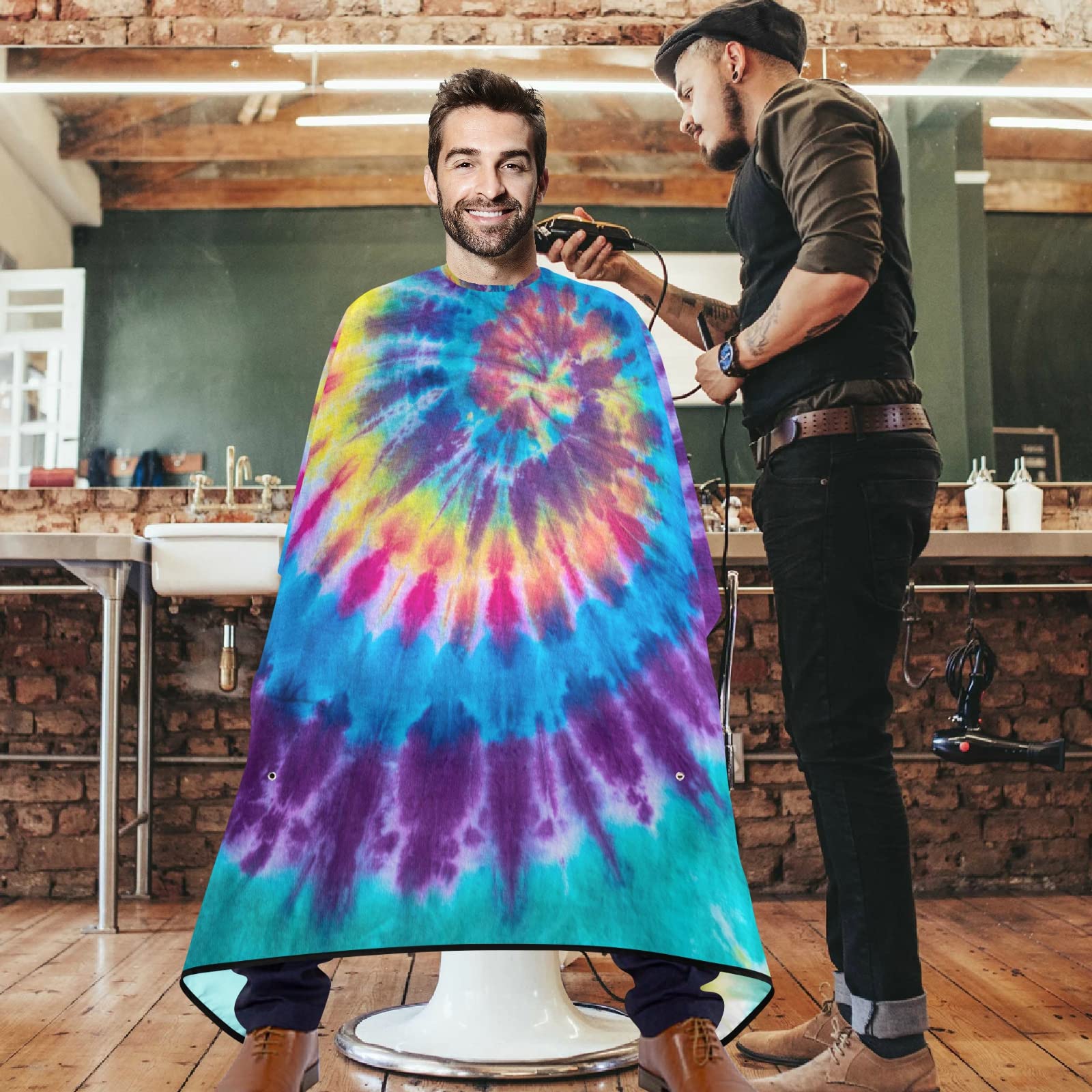Visesunny Barber Cape With Tie Dye Swirl Design - Polyester Hair Cutting Salon Apron, Anti-Static, Water-Resistant Haircut and Shaving Cloth, Beard Shaving Bib, Hairdressing Cape