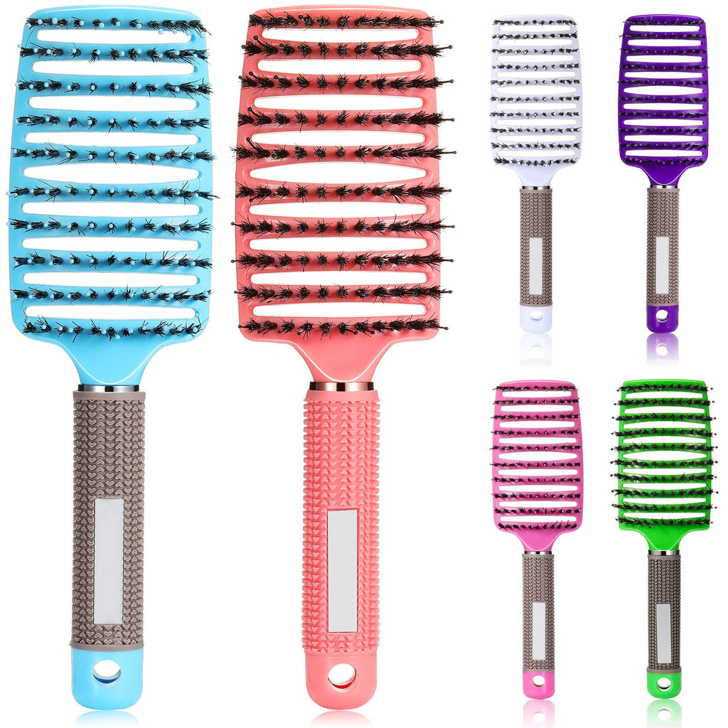 Cunhill 6 Pack Detangling Brush Bulk Boar Bristle Hair Brushes Curved and Vented Hairbrush Detangler for Women Men Detangling Comb Long Wet Dry Thick Curly Blowing Hair Accessories, 6 Colors