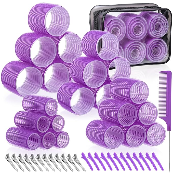 obeoby 4 Sizes Hair Rollers Curlers Set with Clips for Women Girls, Purple