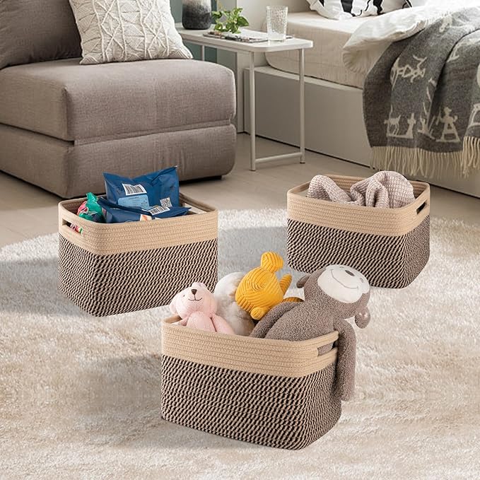 SIXDOVE 4 Pack Storage Baskets for Organizing, Woven Baskets for Shelves - Perfect for Toys, Books, Towels, and Clothes, Durable Gift Basket Bins Toy Storage, 12.7''L x9''W x7.8''H, Black and Brown