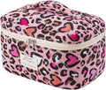 uekeboag Large Travel Quilted Makeup Bag for Women, Floral Cotton Cosmetic Bag, Coquette Aesthetic Floral Toiletry Organizer Bag(Pink Leopard