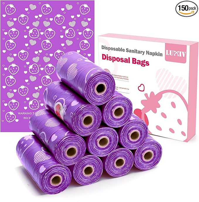 150Pcs Sanitary Napkin Disposal Bags, Luxiv Pink Disposable Sanitary Bag Personal Care Disposal for Tampons Trash Bag, Disposable Mini Bags for Women Privacy Handling Bag Diaper Sack (Purple)
