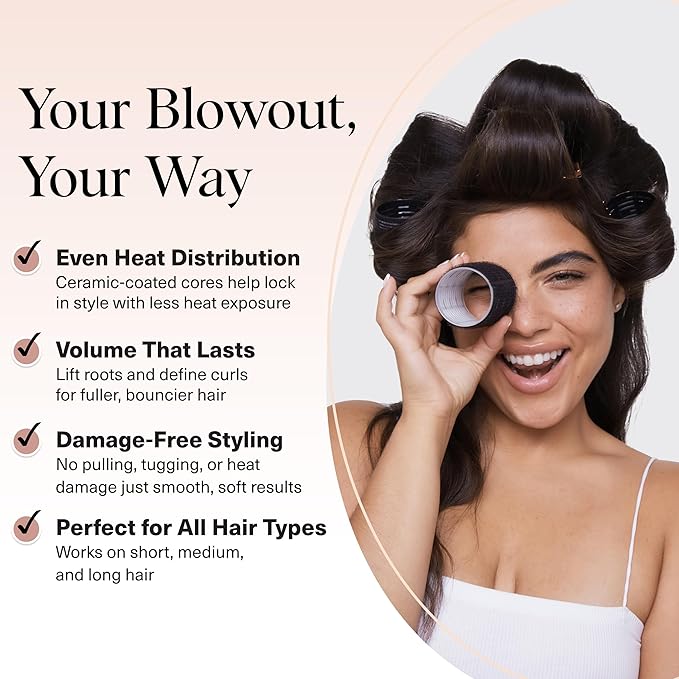 Kitsch Ceramic Hair Rollers for Women – Self-Grip Hair Curlers for Heatless Overnight Curls, Long-Lasting, Frizz-Free, Volumizing Large Rollers for All Hair Types – Black, 8 Count (Pack of 1)