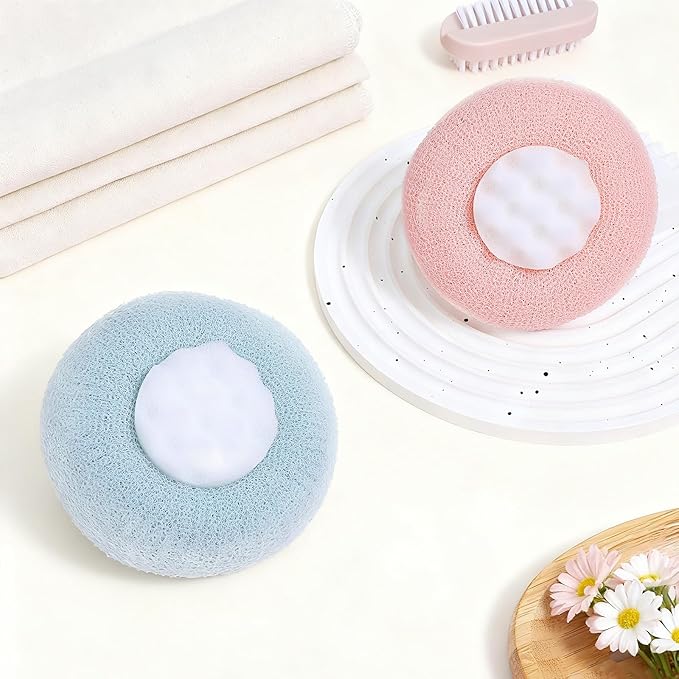 2 PCS Soft Sunflower Suction Cup Bath Ball Bath Body Brush Exfoliating Mesh Sponge Cleaning Scrubber Sponge with Finger Rings Shower Loofah Sponges for Women Men Scrub The Body Accessories