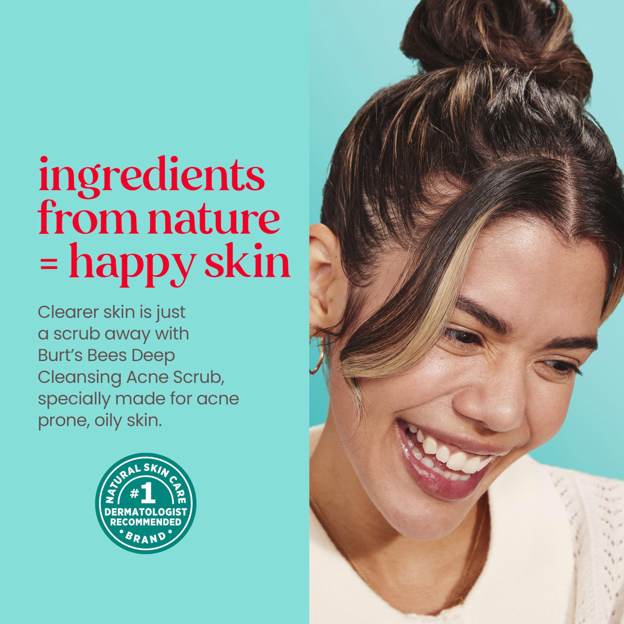 Burt’s Bees Clear and Balanced Deep Cleansing Acne Scrub, Salicylic Acid Acne Treatment with Cica, Facial Cream Exfoliator Helps Unclog Pores and Reduce Acne, 4 Oz