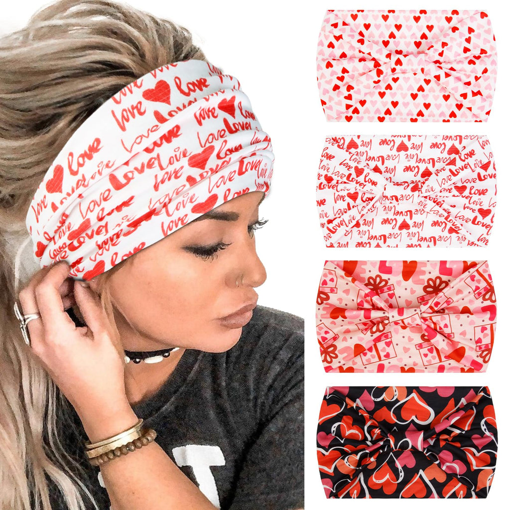 Huachi Valentine Headbands for Women Pink Valentine Heart Headbands