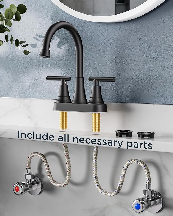 FORIOUS Matte Black Bathroom Faucets, 4 Inch Centerset Bathroom Sink Faucet 2 or 3 Hole with Pop up Drain and cUPC Hose, Two Handles Control, 360° spout for Restroom,Vanity, RV, 2 Pack