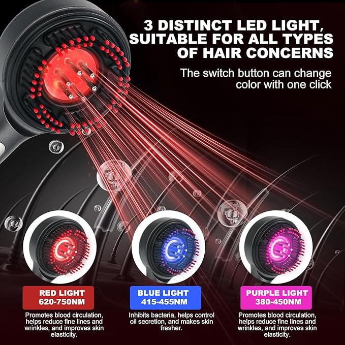 3 in 1 Scalp Massager Hair Grown Oil Applicator, Electric Hair Massager Scalp Laser Comb with IPX7 Waterproof，black