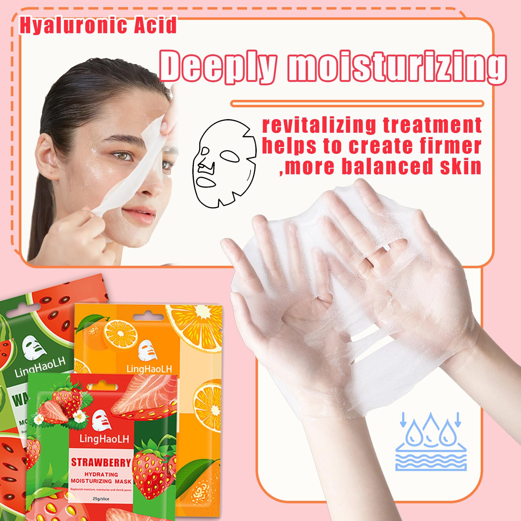 20 Pack Facial Sheet Face Mask Variety Set for All Skin Types,Hydrating Moisturizing Sheet Masks Combo