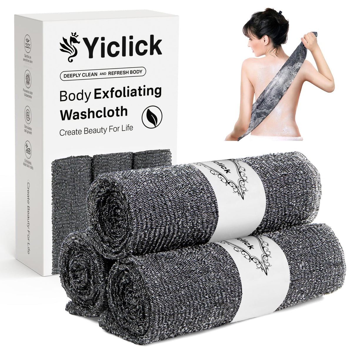 Yiclick Exfoliating Washcloth Towel- Exfoliating Body Scrubber Exfoliator, Back Scrubber for Shower Bath, Exfoliate Rags Wash Cloths, Loofah Lufa Sponge, Body Scrub & Exfoliation Women Men