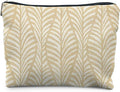 RYYCDOI Boho Beige Leaf Makeup Bag, Neutral Block Print Leaves Cosmetic Bags for Women, Minimalist Beige Botanical Zipper Makeup Pouch