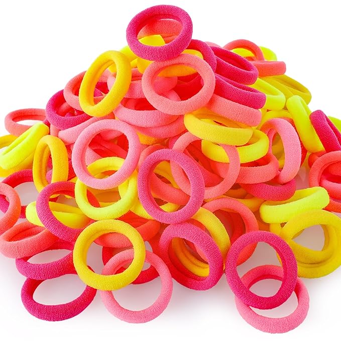 QRTVI 120 Pcs Baby Hair Ties, Cotton Toddler Hair Ties for Girls and Kids, Multicolor Small Seamless Hair Bands Elastic Ponytail Holders(Pink+Yellow)