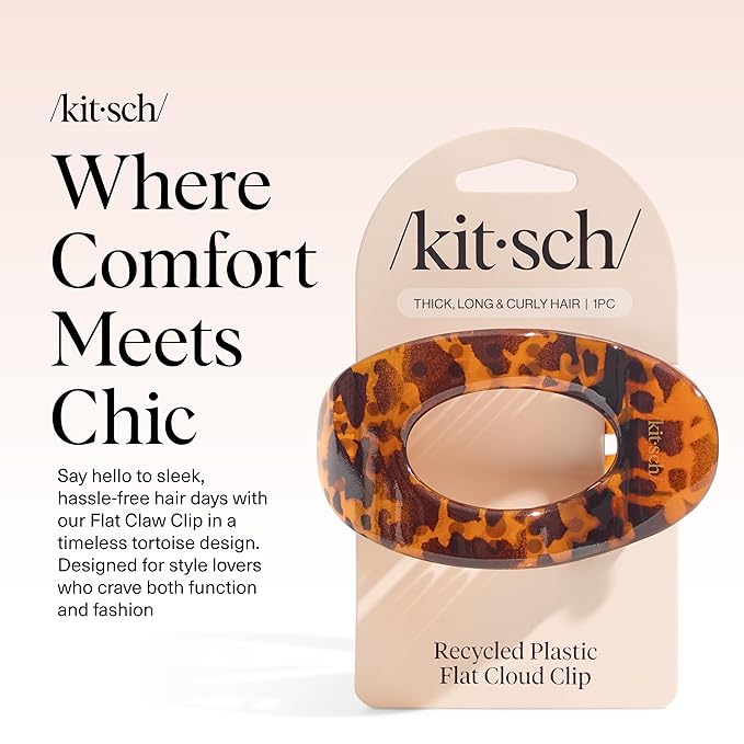 Kitsch Large Flat Claw Clips for Women - Stylish Flat Hair Clips, Strong Hold for Thick & Fine Hair | Non-Slip for Secure, Comfortable All-Day Wear - Tortoise Design