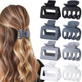 Medium Hair Clips Combination 2 Styles Small Claw Clips for Thin Hair 8 Pcs Matte Non-slip Rectangle Jaw Clips Square Hair Accessories for Women and Girls (Grey)