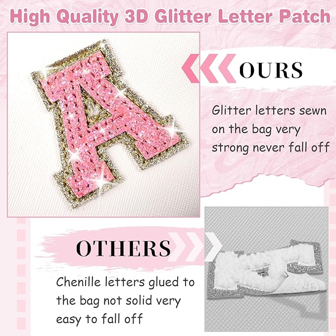 Small Initial Patch Makeup Bag Personalized Gifts Make Up Bag,White Cute PU Leather Glitter Letter Cosmetic Bag with Zipper,Trendy Portable Travel Toiletry Pouch,Preppy Stuff for Teen Girls Women C
