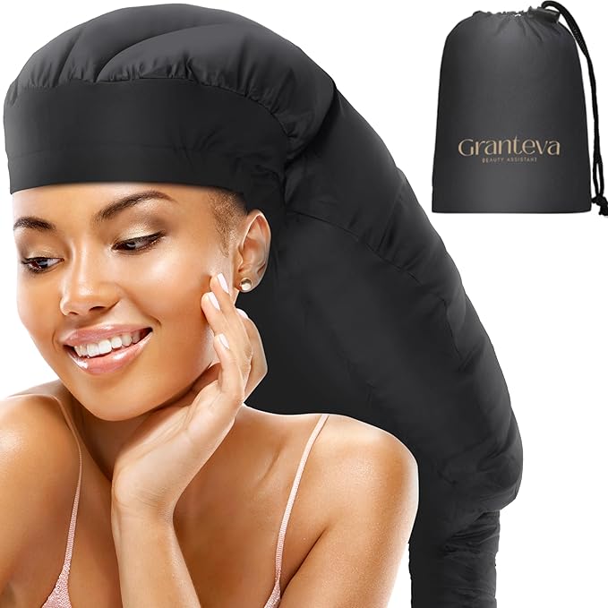 Large Bonnet Hair Dryer Attachment for Locs, Dreadlocks & Natural Curly Hair – XL Soft Satin Hooded Bonnet w/Integrated Headband, Reduces Heat on Ears & Neck, Fast Drying & Deep Conditioning