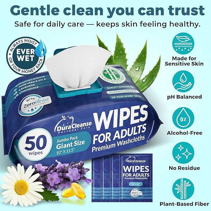 XL Body Wash Wipes for Adults Bathing No Rinse & Elderly Incontinence (4pk) - 200 Ct. + 16 Travel Bath Wipes 10 x 11.5" Disposable Washcloths for Adult Surgery Recovery Supplies & Elder Care Products