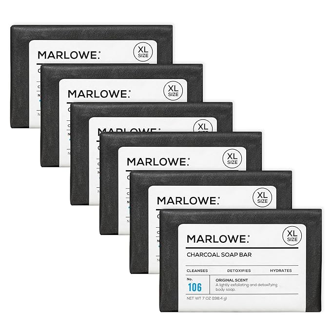 MARLOWE. Charcoal Soap, Cleansing Body Bar Soap for Men, 7 oz(6 Bars)