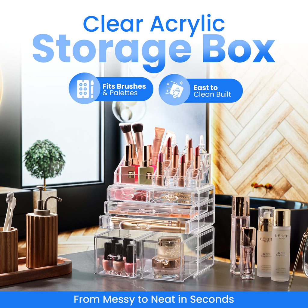 Masirs Clear Cosmetic Storage Organizer, Classy Design, Versatile, Simplifies Your Life