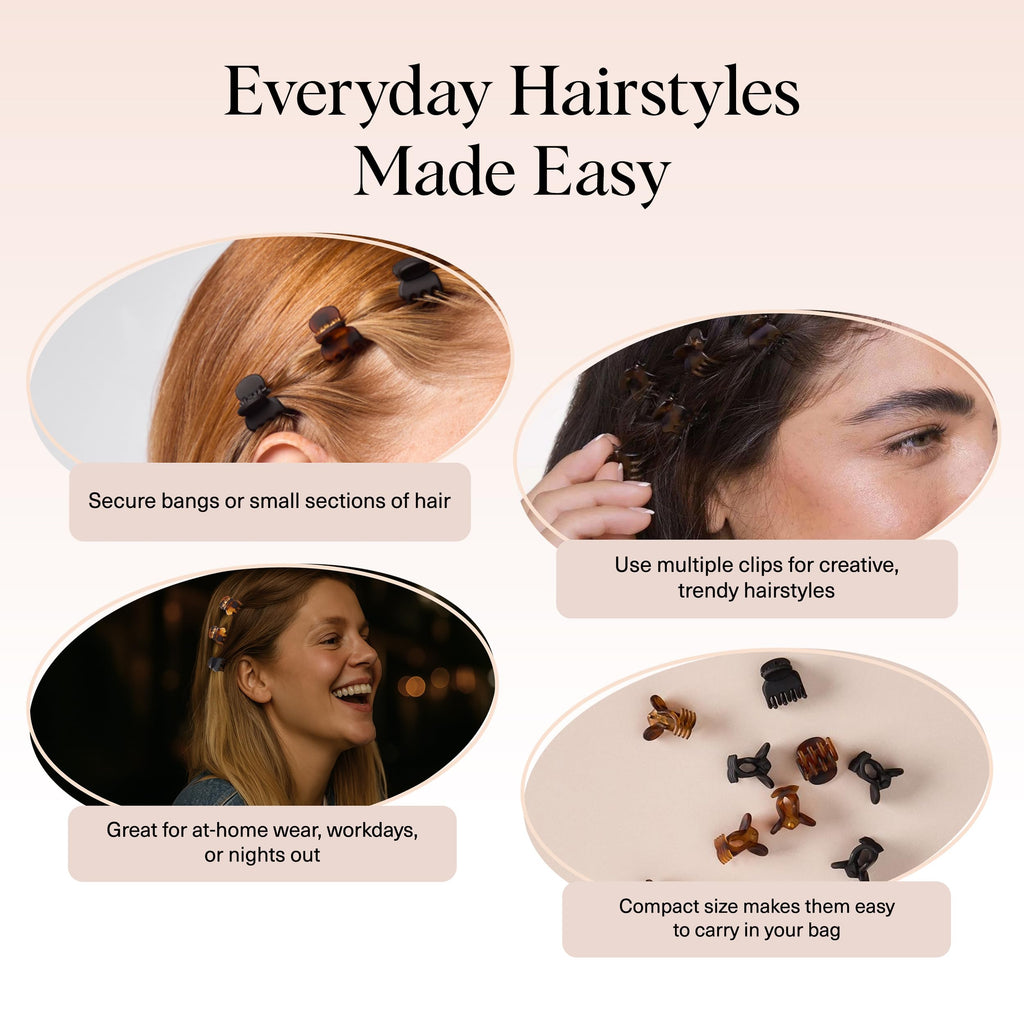 Kitsch Mini Claw Clips for Women - Stylish Small Hair Clips for Kids | Stays In Place Without Pulling or Snagging | Durable & Sturdy Plastic - Tortoise & Black, 16 Pcs