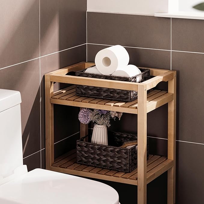 UBBCARE Storage Baskets with Label, Wicker Pantry Baskets for Shelves, Waterproof Woven Basket for Organizing, 2-Pack Plastic Rectangle Organizers with Handles, Dark Brown (10L×8H×4W)