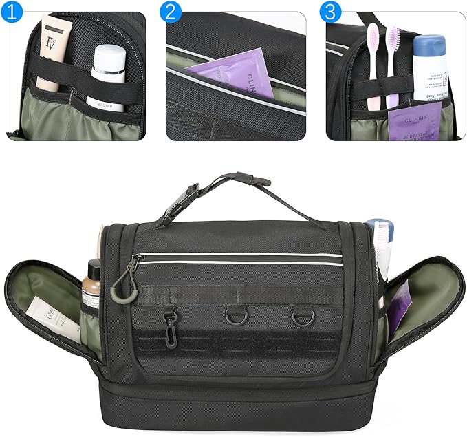 Toiletry Bag for Men, Handing Travel Toiletry Organizer Protable Water Ressistant Bathroom Shaving Bags for Toiletry Accessories, Travel Essentials, Black(Empty Bag)