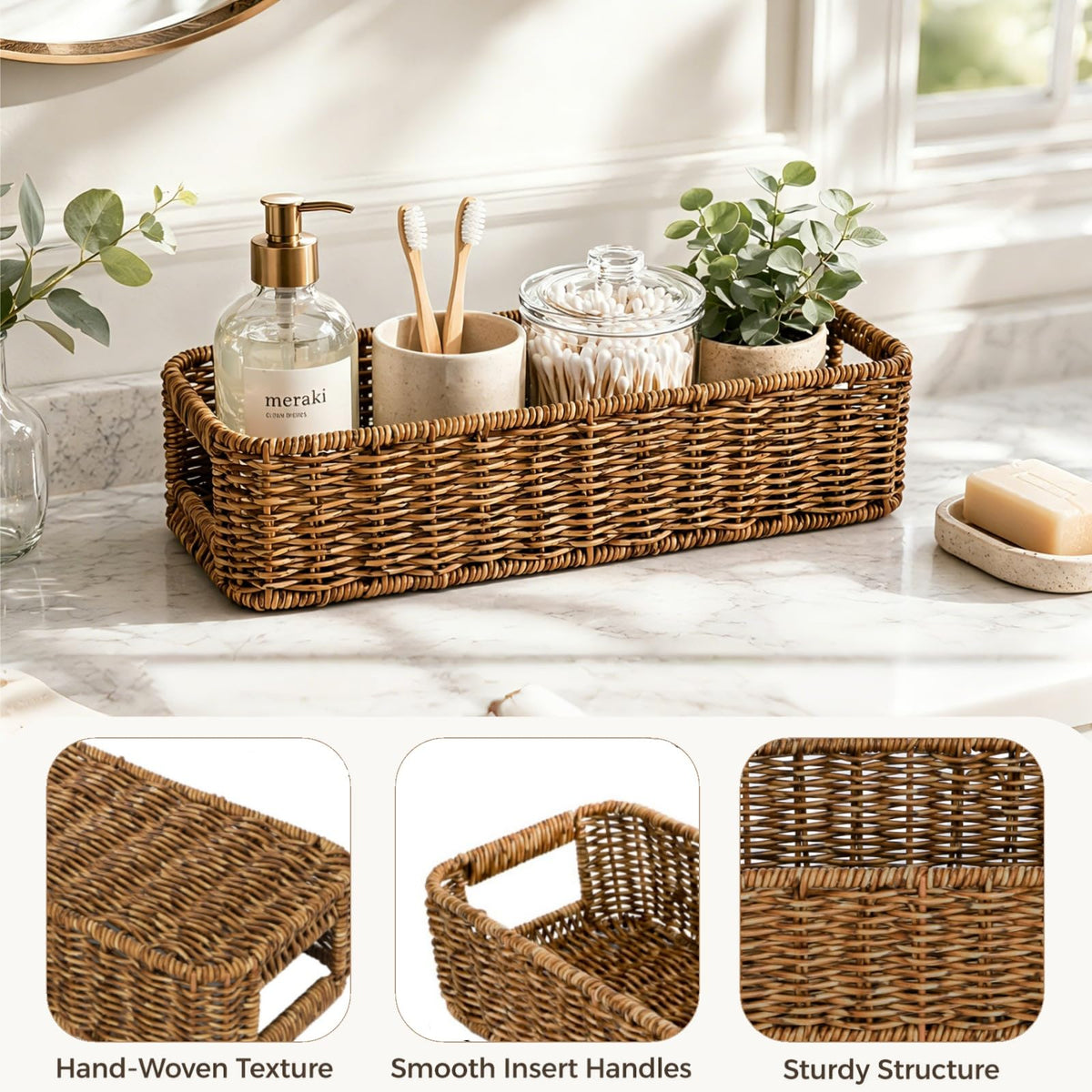 ZAVOOS 2 Pack Toilet Tank Basket with Handwoven Built-in Handle