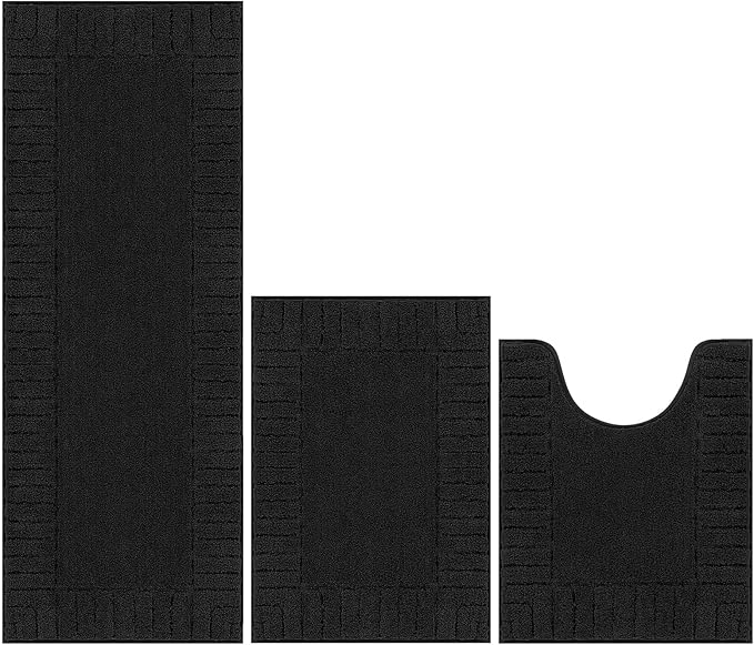 Pauwer Bathroom Rugs Sets 3 Piece, Microfiber Bath Mat Set, Black