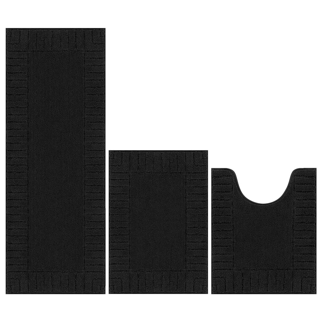 Pauwer Bathroom Rugs Sets 3 Piece, Microfiber Bath Mat Set, Black