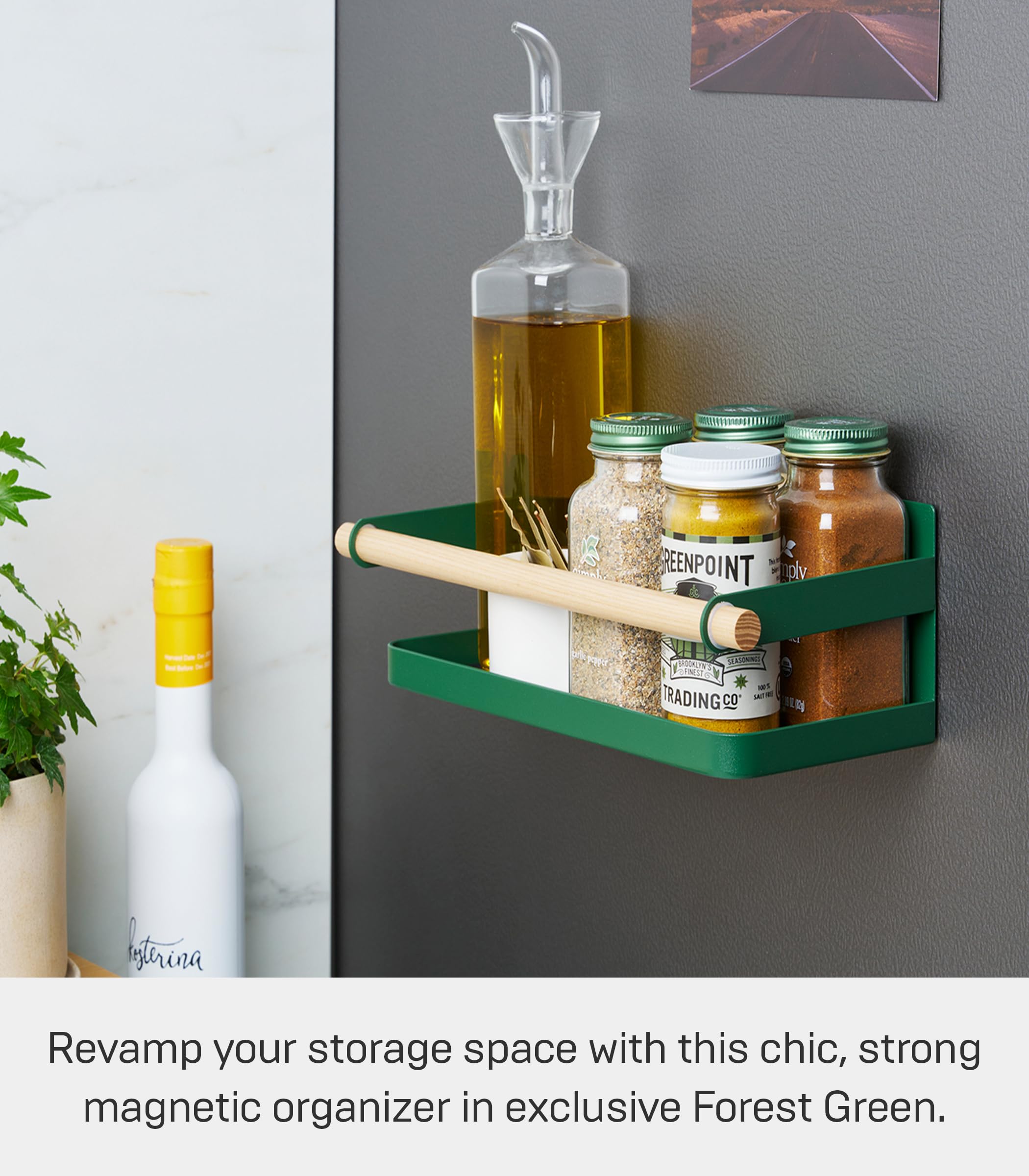 YAMAZAKI Home Strategist Magnetic Spice Storage Rack Organizer For Fridge - Steel + Wood