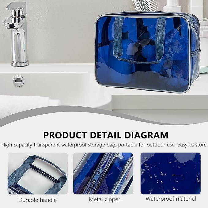 TotePrint PVC Clear Pure Color Transparent Large Zipper Cosmetic Pouch Travel Makeup Cosmetic Bag with Handle for Travel Bathroom Toiletry Organizer (A23014-101-23)