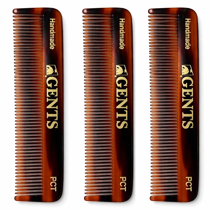 GENTS PCT 5-Inch Fine Tooth Pocket Hair Comb – 3-Pack Tortoise Shell Combs for Men & Women – Handmade from Cellulose Acetate – Anti-Static, Durable & Travel-Friendly for Grooming & Styling
