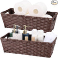 Onlytak Plastic Wicker Storage Baskets - Toilet Tank & Bathroom Baskets, Woven for Organizing, Brown, 15¾" x 6¾" x 4¾", 2-Pack