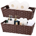 Onlytak Plastic Wicker Storage Baskets - Toilet Tank & Bathroom Baskets, Woven for Organizing, Brown, 15¾" x 6¾" x 4¾", 2-Pack