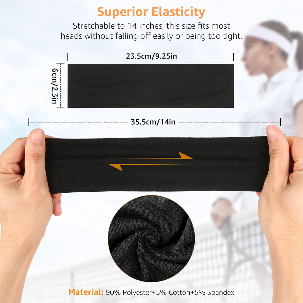 DiyJibb Headbands for Women, Stretchy Non Slip Soft Cotton Cloth Hair Bands for Sports, Workout, Yoga and Running, 7pcs
