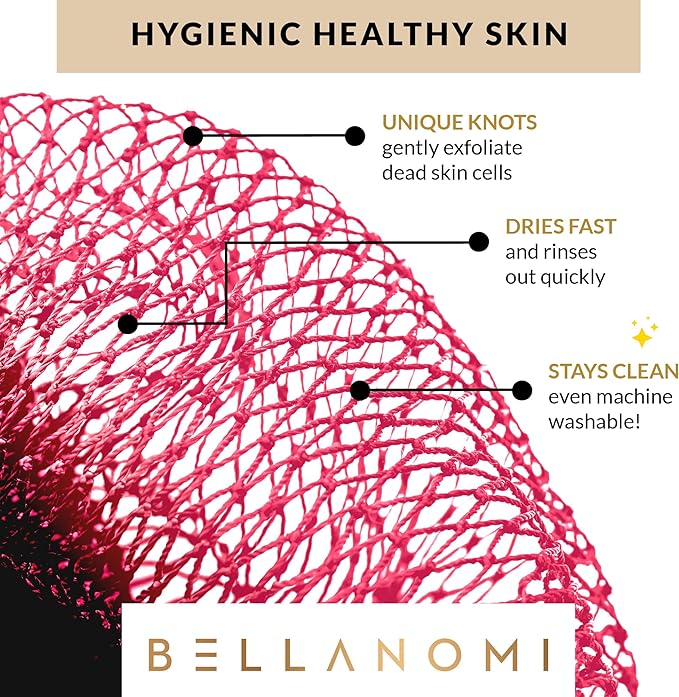 BELLANOMI African Exfoliating Net Sponge, Authentic, Ethically sourced from Nigeria, 45 inches Long, Back Scrubber for Daily use (Pink)