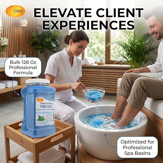 SPA REDI - Detox Foot Soak Pedicure and Bath Fine Salt, Mint and Eucalyptus, 128 Oz - Made with Dead Sea Salts, Argan Oil, Coconut Oil, and Essential Oil - Hydrates, Softens & Moisturizes Pkg May Vary