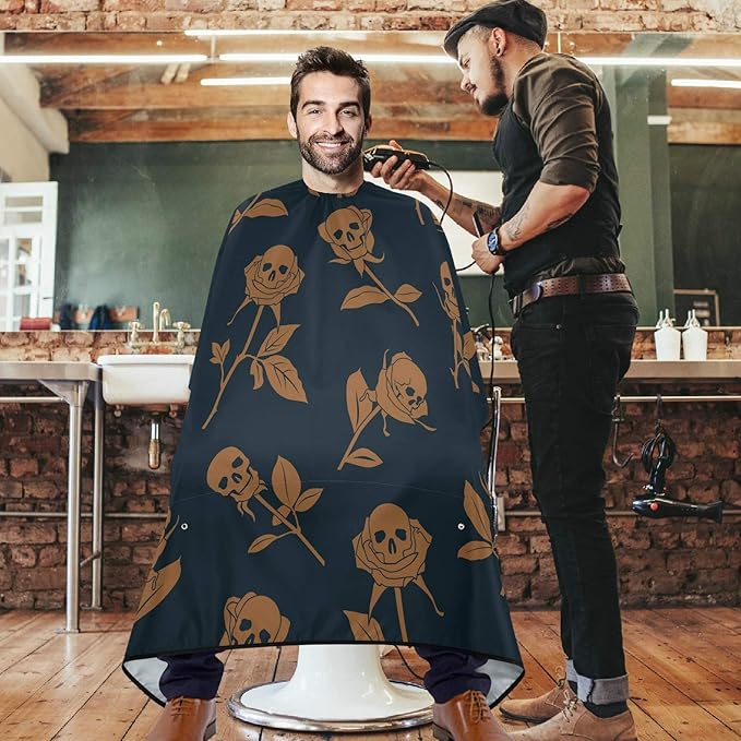 Visesunny Barber Cape - Skull Rose Polyester Hair Cutting Salon Apron Anti-Static Haircut Water-Resistant Shaving Cloth Beard Shaving Bib Hairdressing Cape