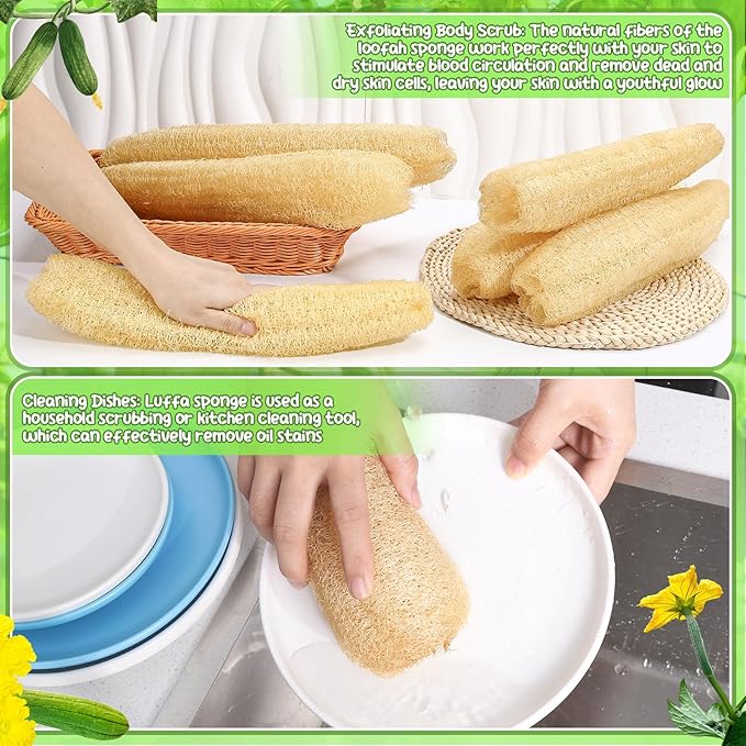 ZhouBoat 6 Pack Natural Loofah Sponge 13.8-15.7 Inches for Men Women