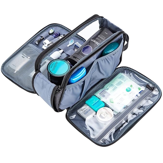 ZEEMO Trevel Toiletry Bag for Men, Full Open Dopp Kit with Dual Compartment