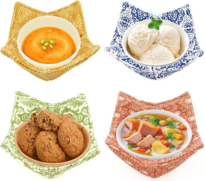 ROGITU Cotton Microwavable Bowl Cozy, Microwave-Safe Hot Bowl Holders, Soup Bowl Cozy Bowl Hot Pads (A)