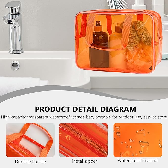 TotePrint PVC Clear Pure Color Transparent Large Zipper Cosmetic Pouch Travel Makeup Cosmetic Bag with Handle for Travel Bathroom Toiletry Organizer (A23014-101-2)