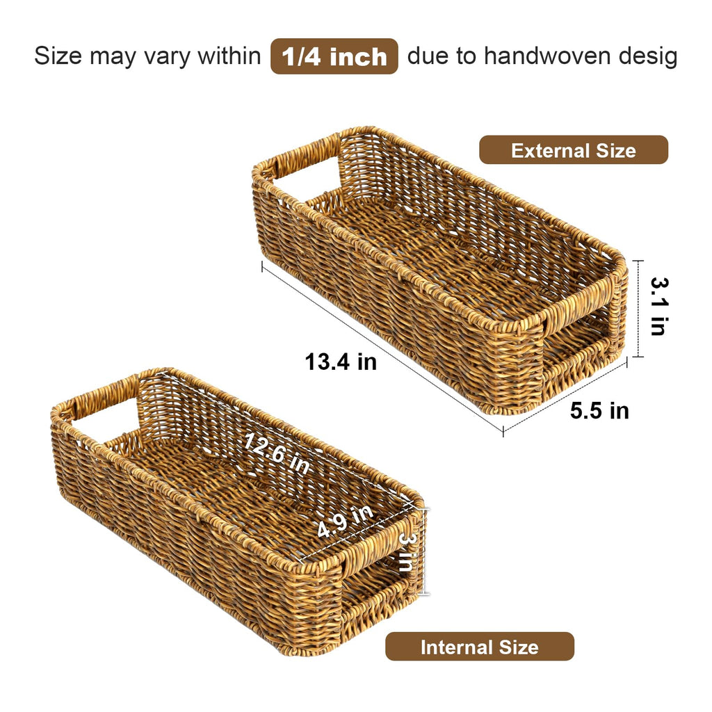 Small Wicker Basket for Toilet: Waterproof Storage Basket Organizing Over Tank Topper Tan 2pack